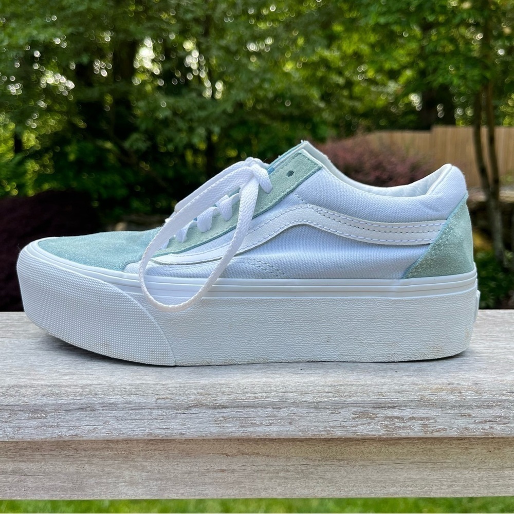 Vans Old Skool Stackform Soft Suede Side Stripe Baby Blue & White Shoes Sz 7.5 - Picture 14 of 16